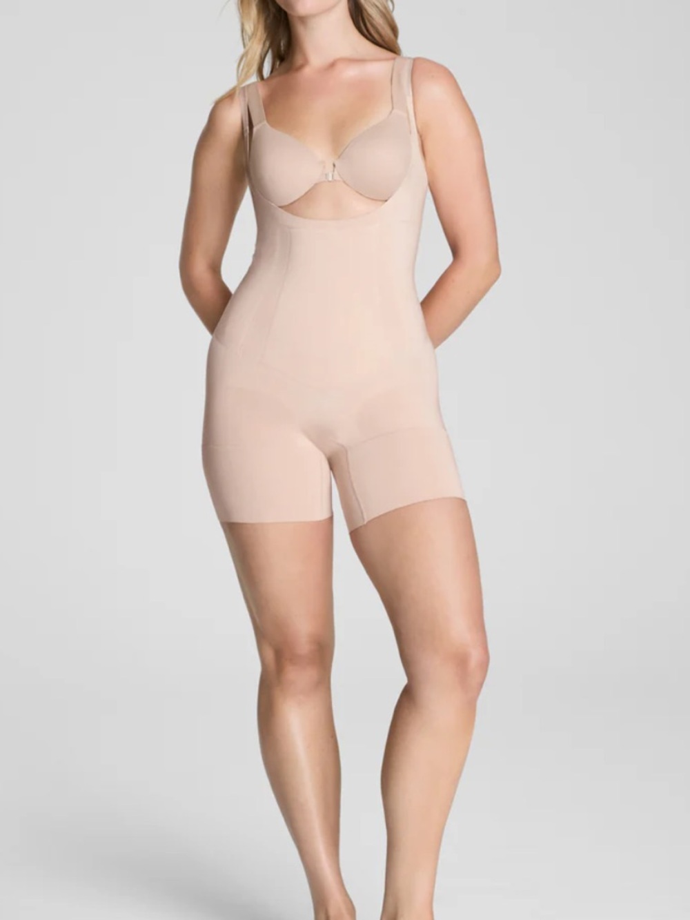 Spanx Womens Open Bust Mid Thigh Shapewear Bodysuit, Size Medium